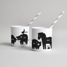 Buddy and Bear melamine beker Boerderijdier (zwart)