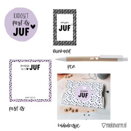 MIEKinvorm | Kadoset Juf Post-It + minikaart + pen