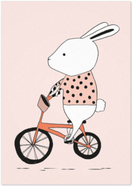 Studio Rainbow Prints - A5 Poster Konijn op de fiets (roze)