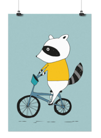Studio Rainbow Prints - A3 Poster Wasbeer op fiets (blauw)