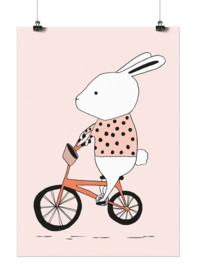 Studio Rainbow Prints - A3 Poster Konijn op fiets (roze)