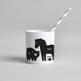 Buddy and Bear melamine beker Boerderijdier (zwart)