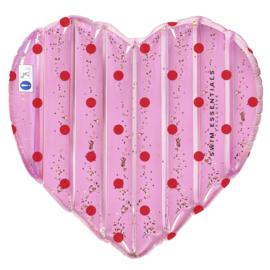 SWIM ESSENTIALS | Hartvormig Luchtbed Roze met Stippen (130 x 160 cm)