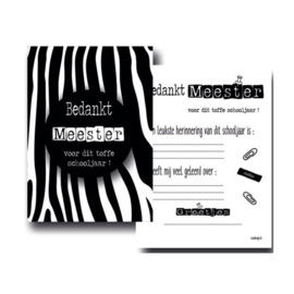 Esva Design | Kaart Bedankt Meester Zebra