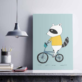 Studio Rainbow Prints - A3 Poster Wasbeer op fiets (blauw)