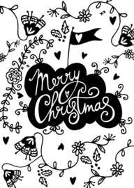 Funny Side Up - Kerstkaart Merry Christmas (zwart/wit)