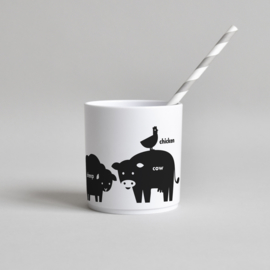 Buddy and Bear melamine beker Boerderijdier (zwart)