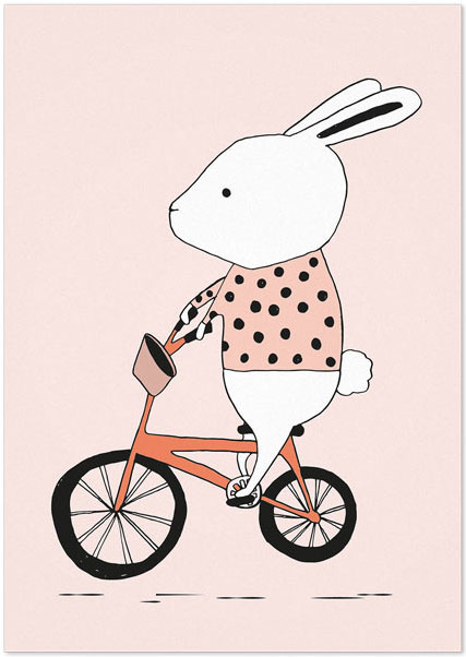Studio Rainbow Prints - A4 Poster Konijn op de fiets (roze)