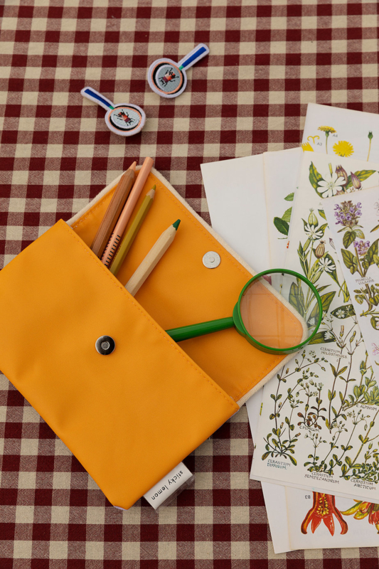 Sticky Lemon | Pencil Case Gingham - chocolate sundae + daisy yellow + mauve lilac