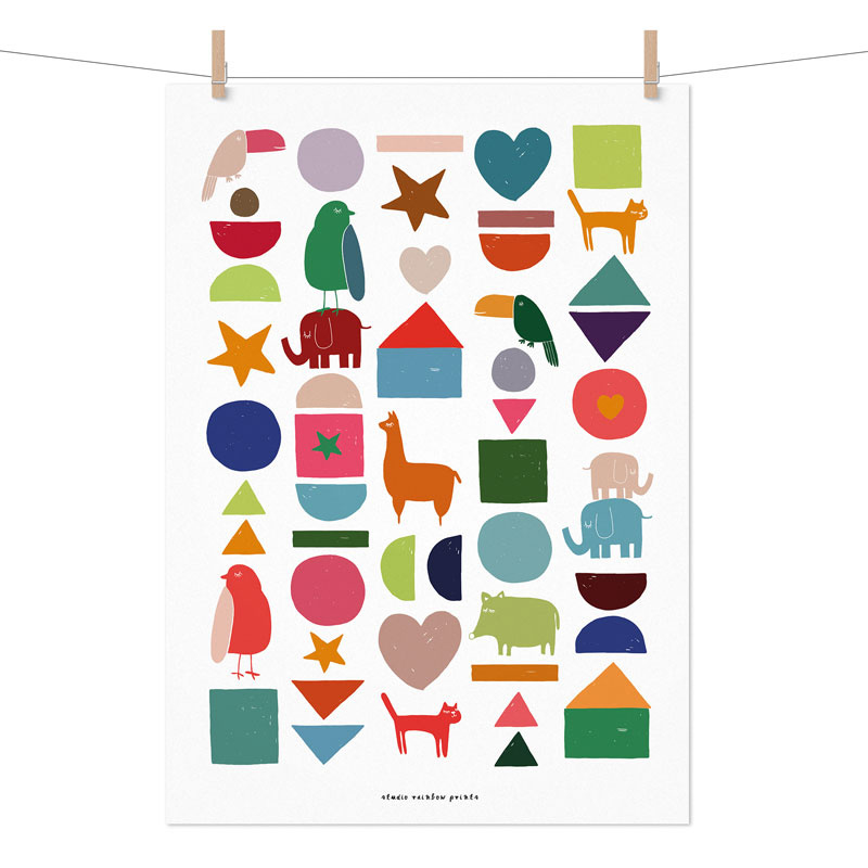 Studio Rainbow Prints - A3 poster Blokken en dieren