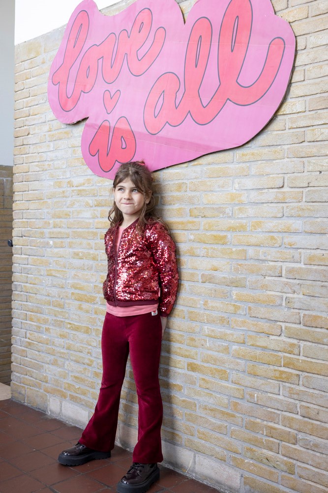 Jubel flare broek velour rib bordeaux Queen of Hearts