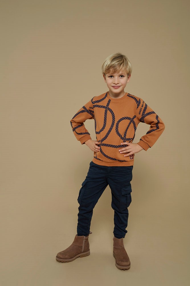 Sturdy sweater aop hazelnoot Waves and Whales