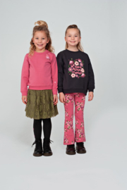 Jubel flared broek aop roze Moon Flowers