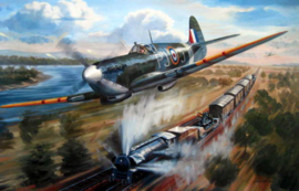 Spitfire MK5, Jacques Andrieux during a train attack - Fine Art Print