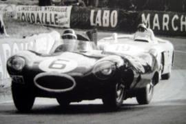 Mike Hawthorn driving the D Type Jaguar at the 1955 Le Mans (Winner)