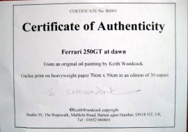 Ferrari 250GT At Dawn - limited Edition 30 pcs. Worldwide - Artist : Keith Woodcock