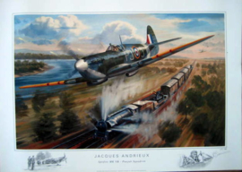 Spitfire MK5, Jacques Andrieux during a train attack - Fine Art Print