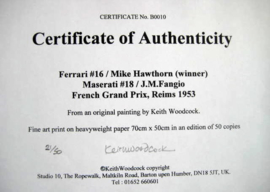Ferrari #16/Mike Hawthorn (Winner) Maserari #18/J.M.Fangio - French Grand Prix, Reims - 1953