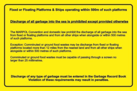 Marpol placard for Platforms & Ship operating within 500m
