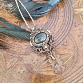 Macramé ketting Obsidiaan Gold