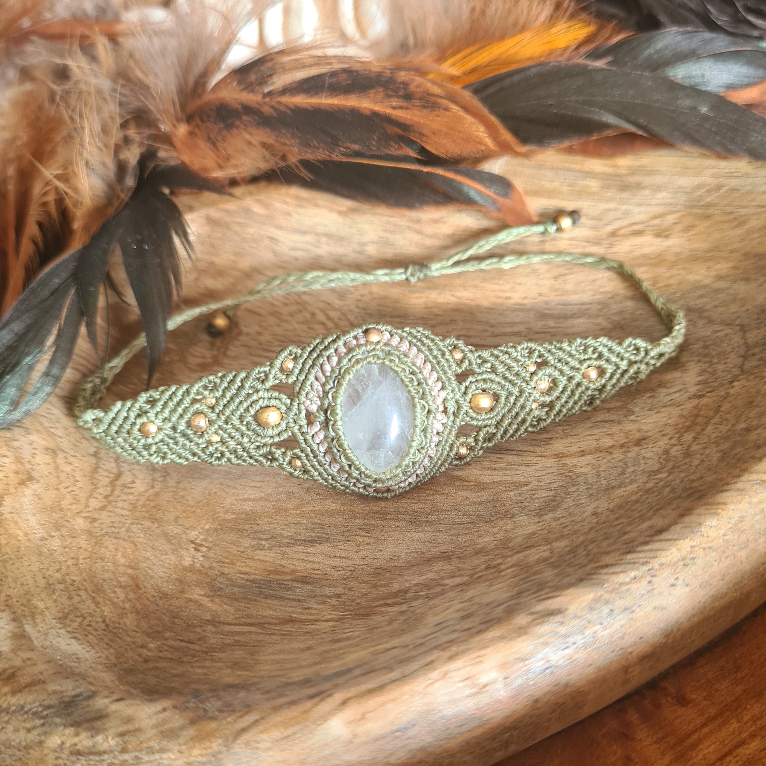 Macramé armband Bergkristal