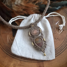 Macramé ketting Maansteen en Marokkaanse Agaat