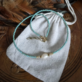 Ibiza Pearl Rocailles Picasso ketting (turquoise)