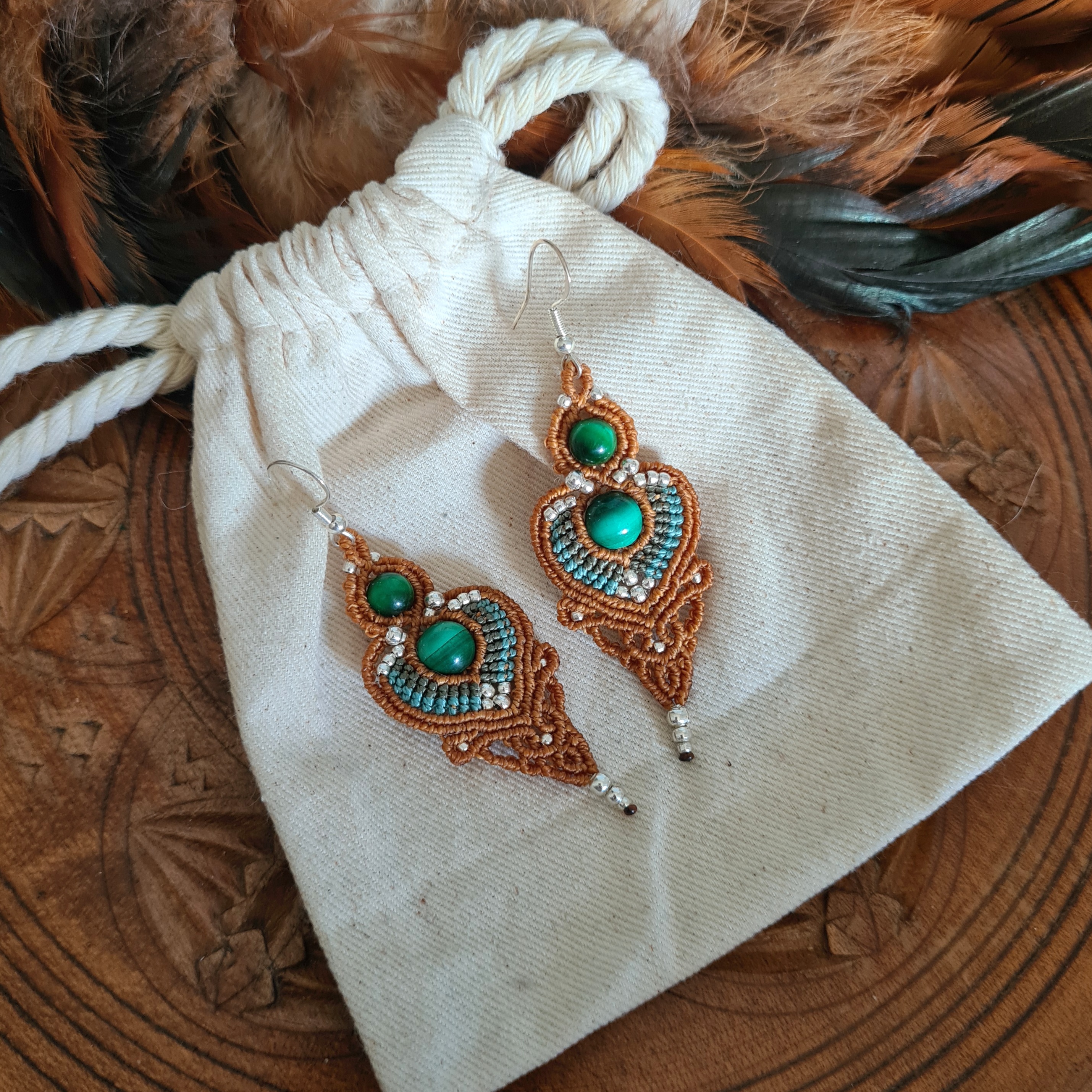 Boho oorbellen Malachiet