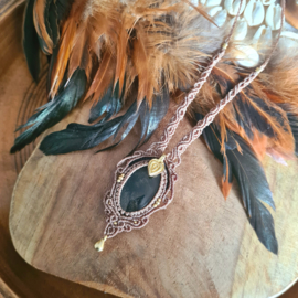 Macramé ketting Obsidiaan Gold