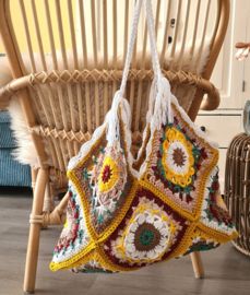 Ibiza strandtas Granny square "Okergeel"