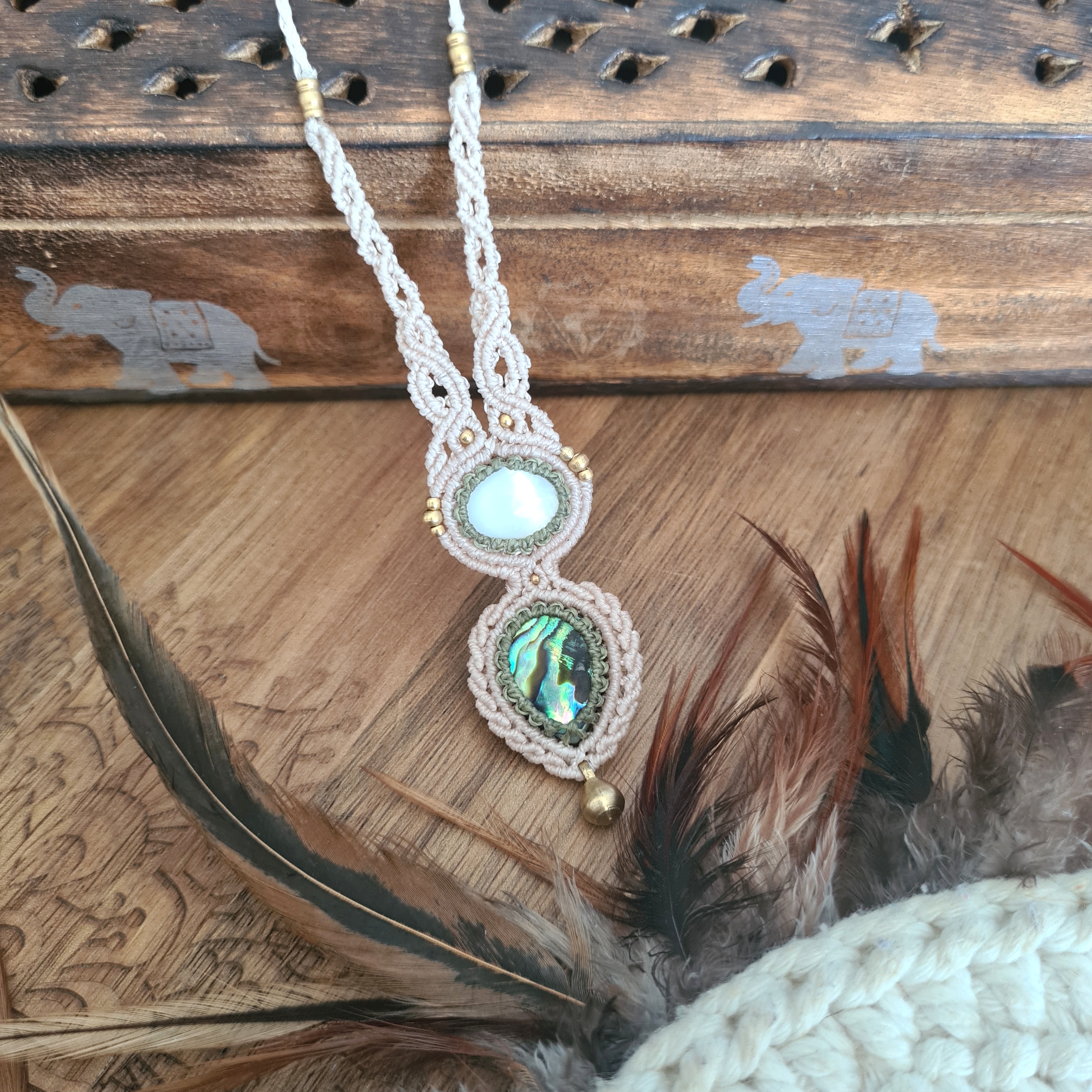 Macramé ketting Abalone en Parelmoer