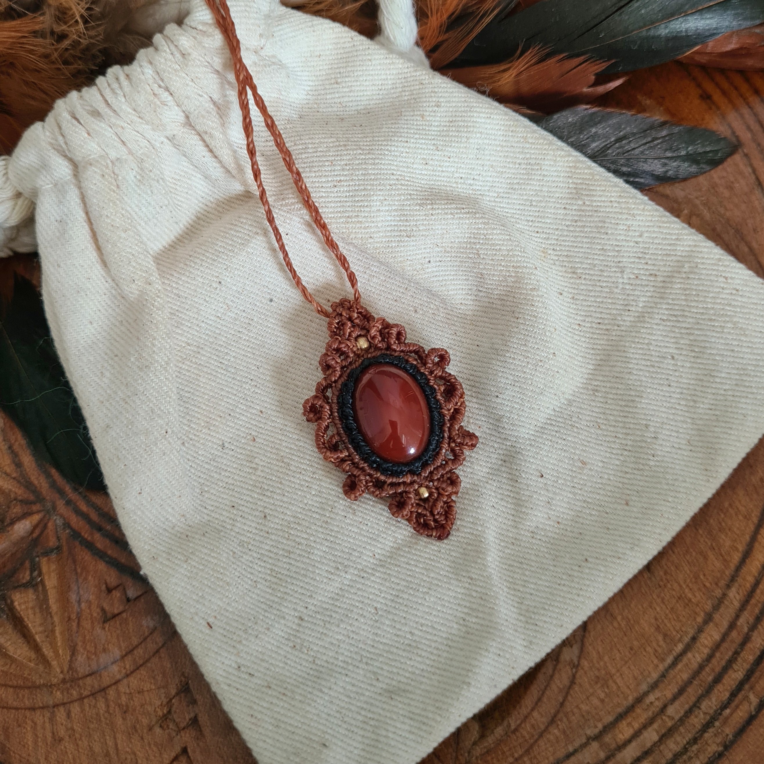 Macramé ketting Carneool