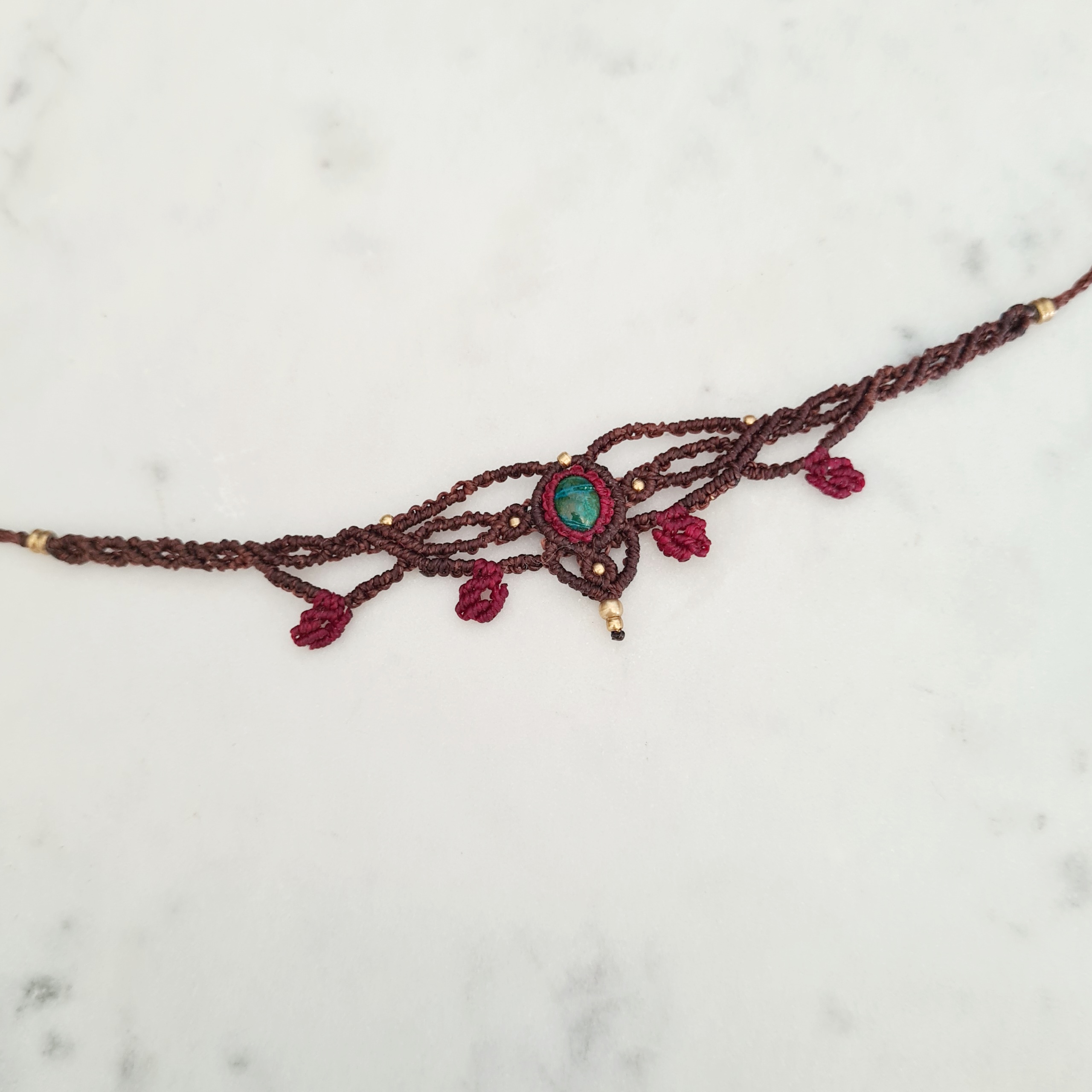 Macramé choker Chrysocolla "Leaves"