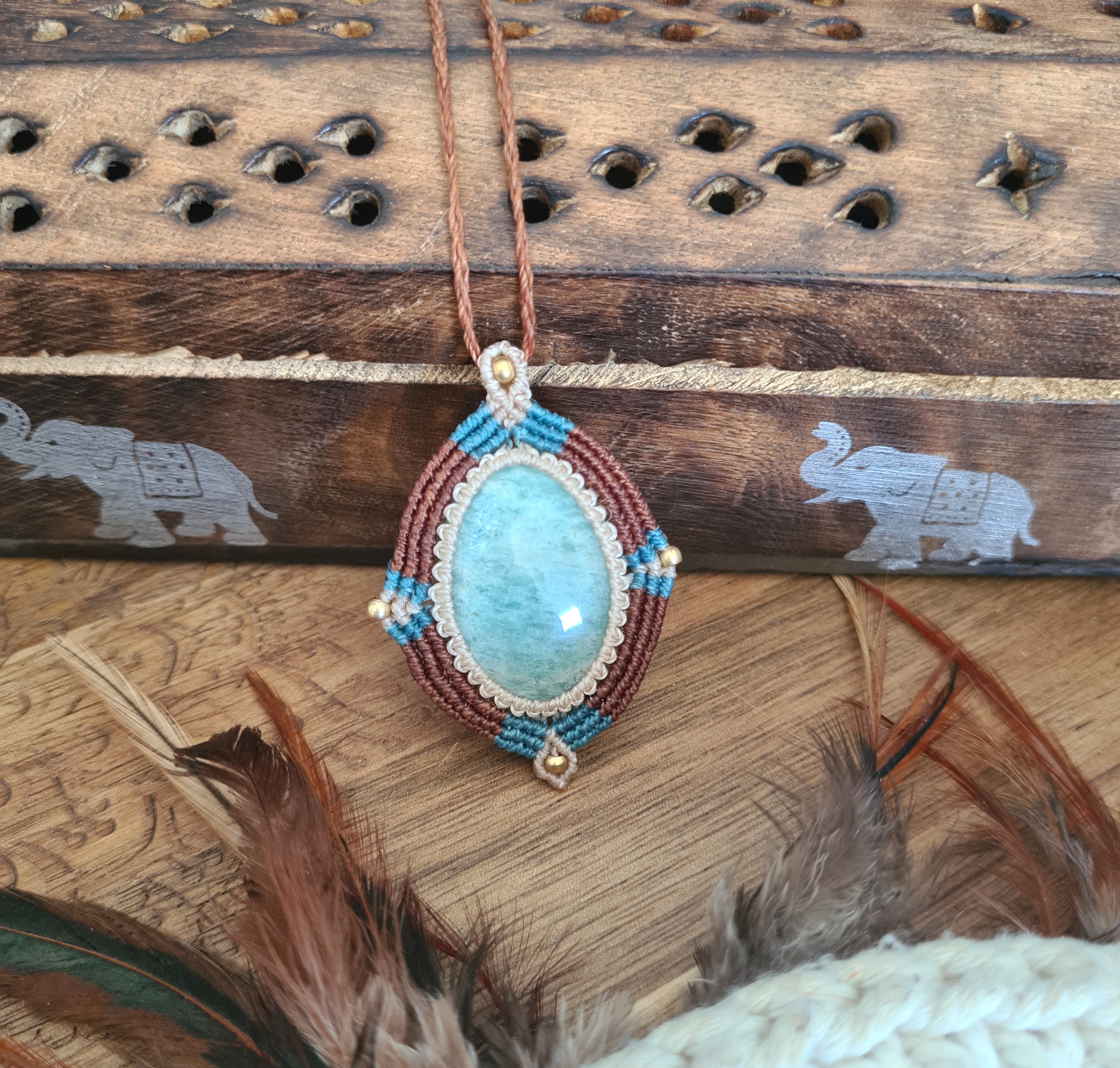 Macramé ketting Amazoniet