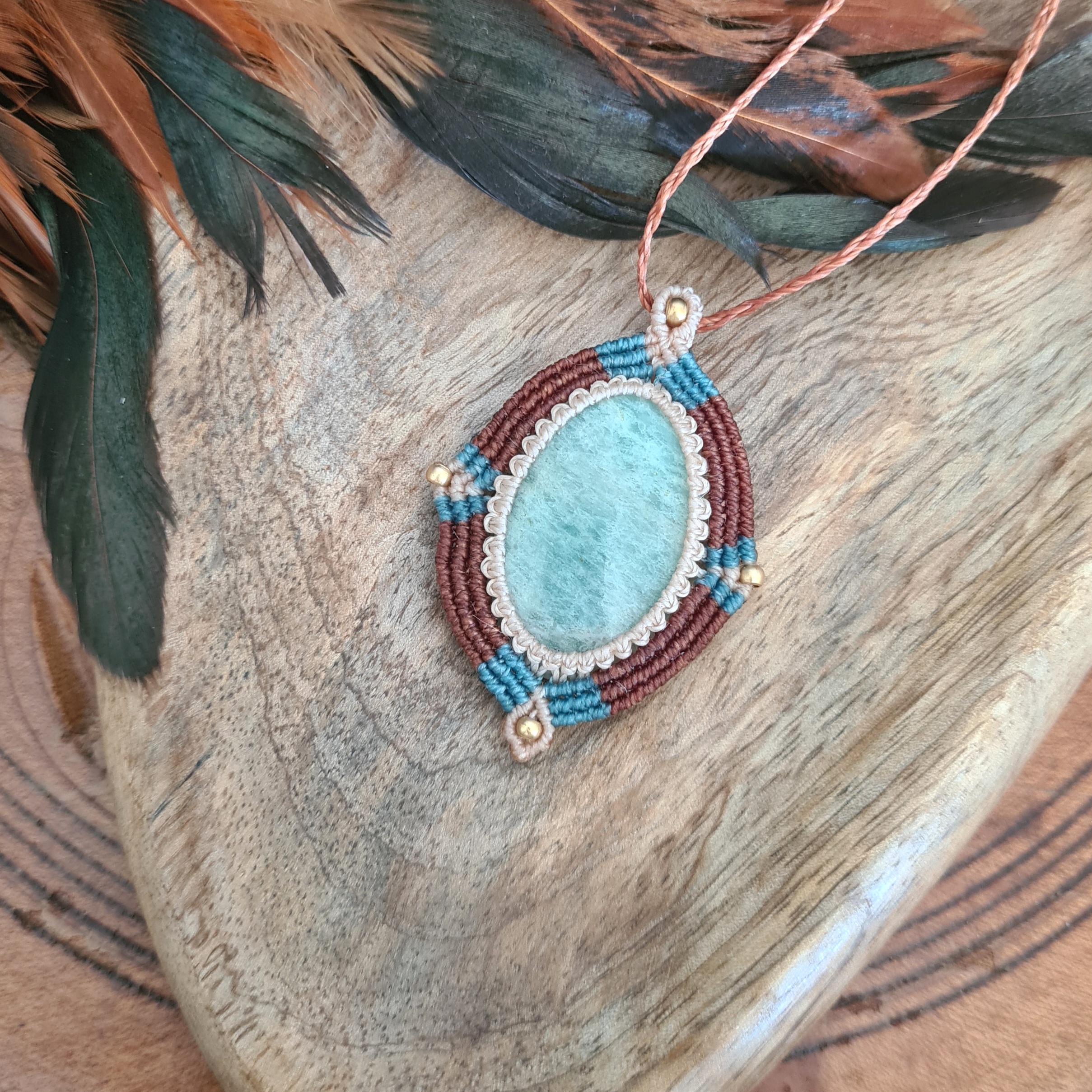 Macramé ketting Amazoniet