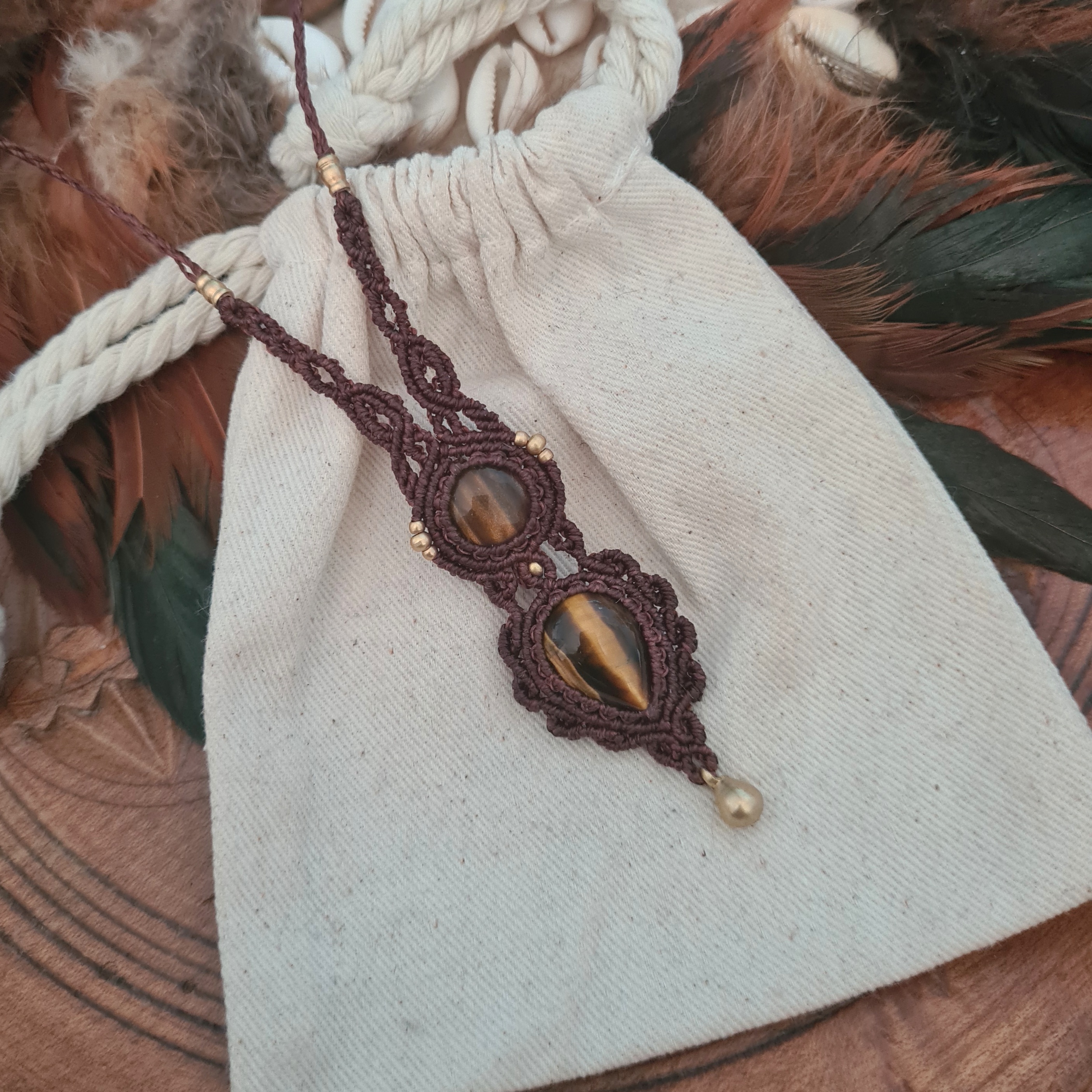 Macramé ketting Tijgeroog