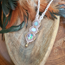Macramé ketting Amazoniet, Parelmoer en Abalone
