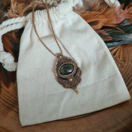 Macramé ketting Obsidiaan Gold
