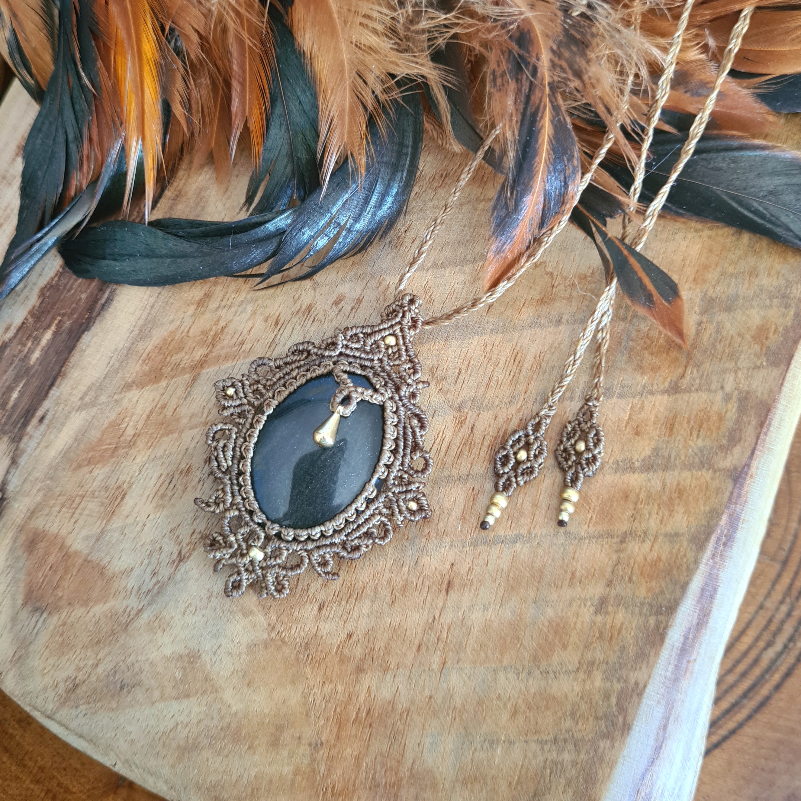 Macramé ketting Obsidiaan Gold