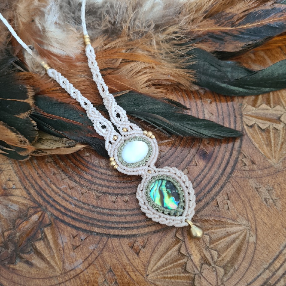 Macramé ketting Abalone en Parelmoer