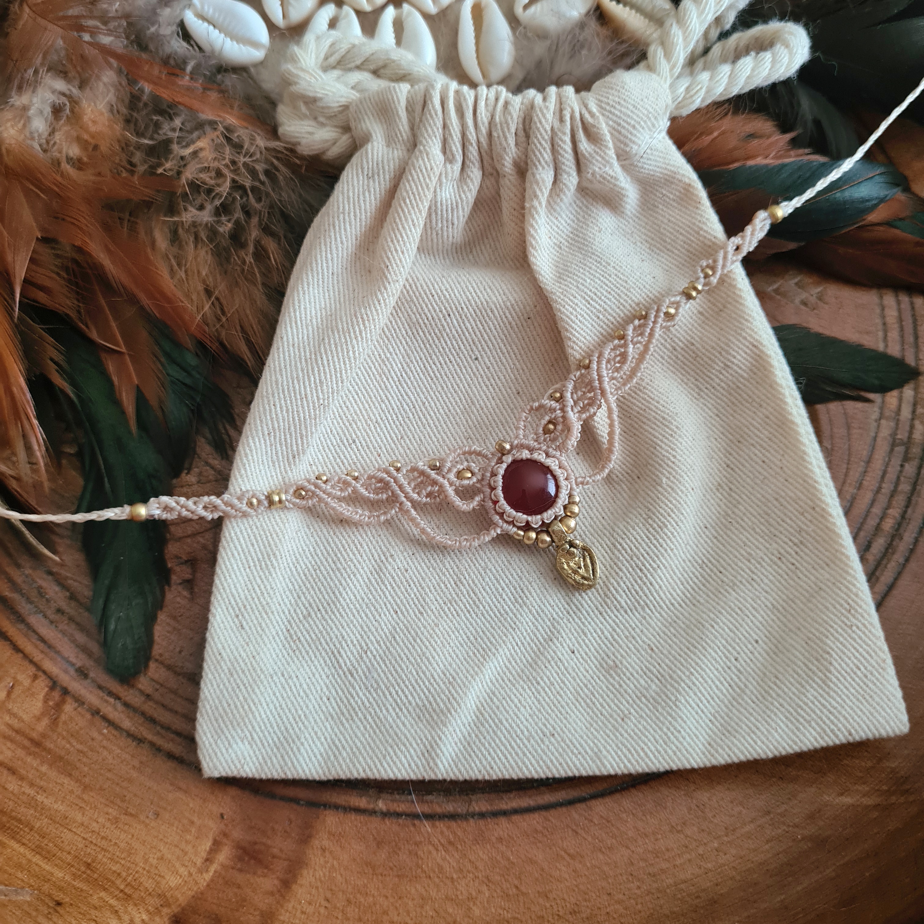 Macramé choker Carneool