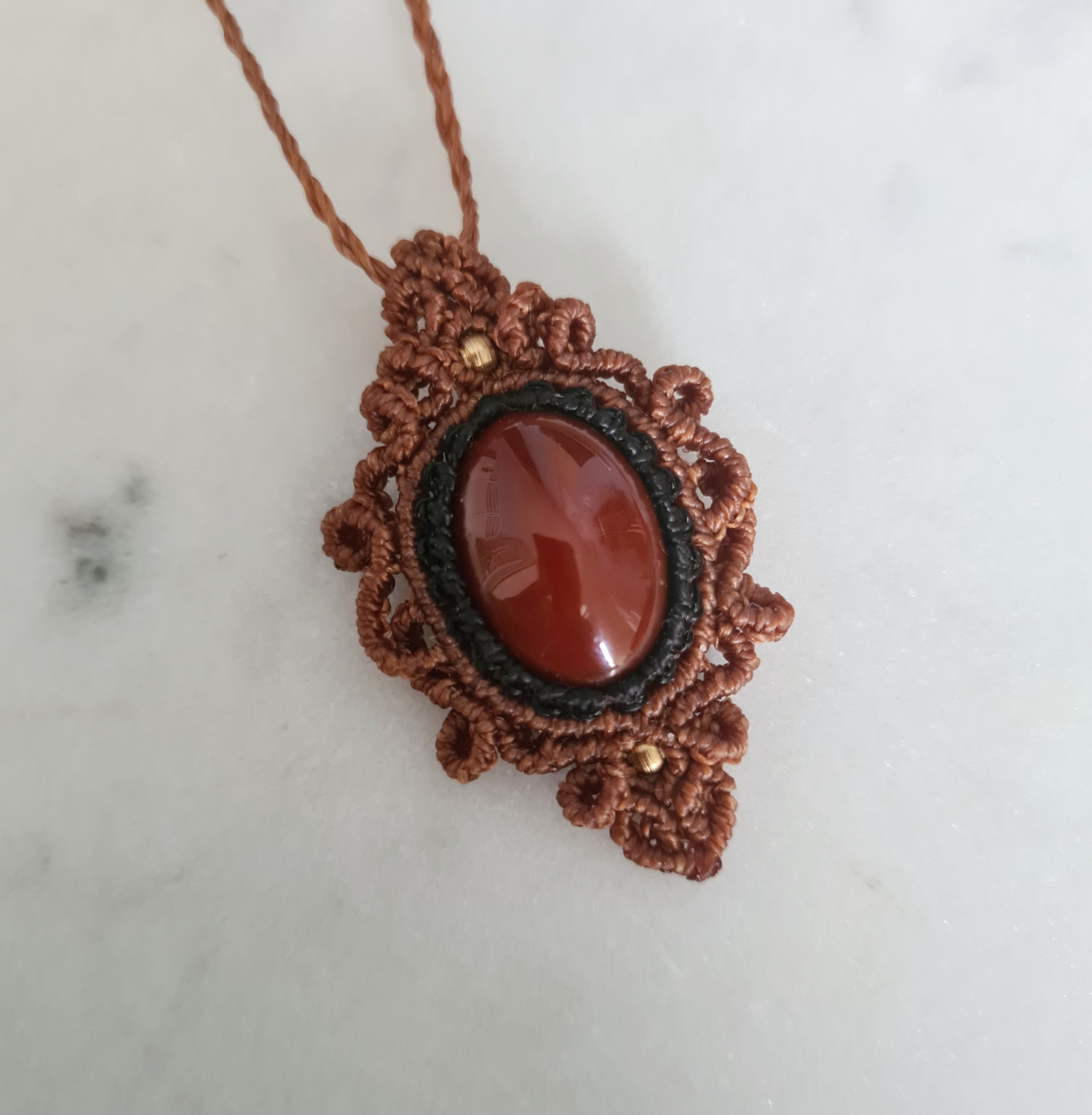 Macramé ketting Carneool