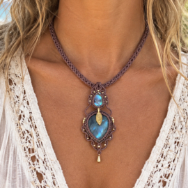 Macramé ketting Labradoriet en Abalone