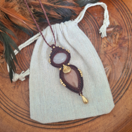 Macramé ketting  Maansteen en Bergkristal