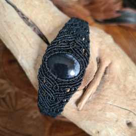 Macramé armband Sneeuwvlok Obsidiaan