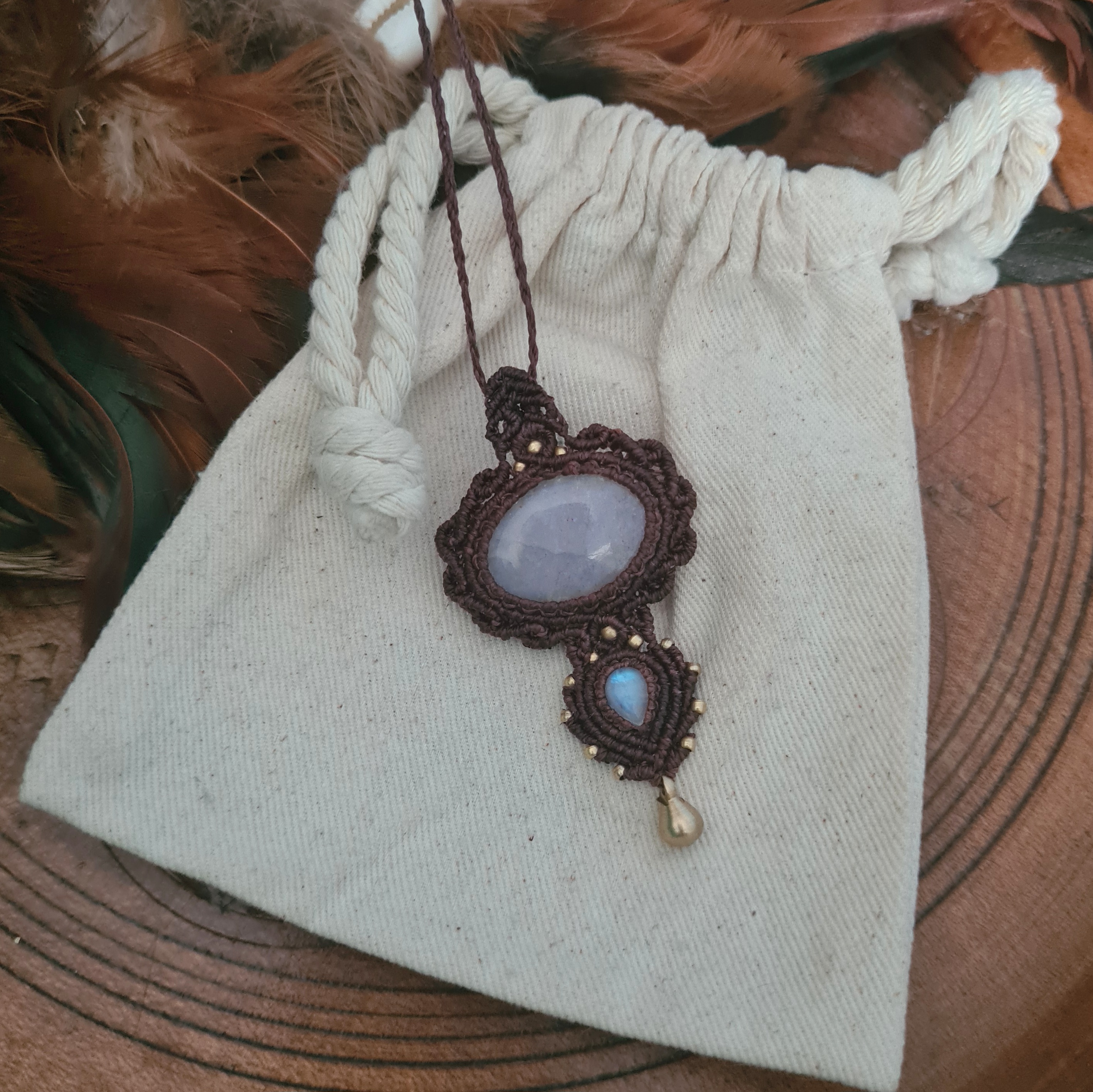Macramé ketting Dubbele Maansteen