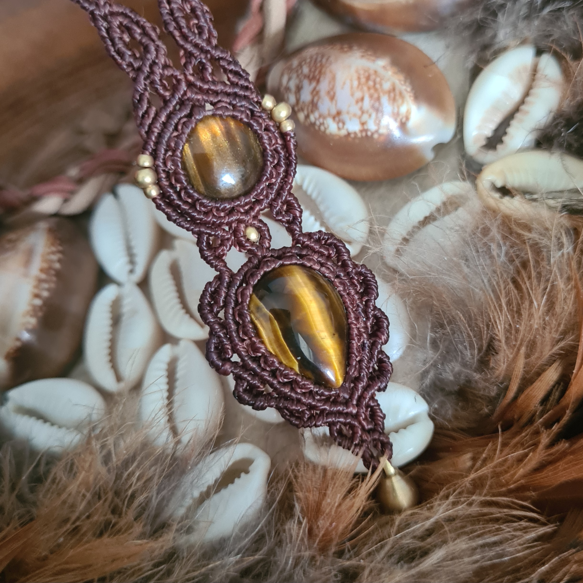 Macramé ketting Tijgeroog