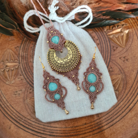 Macramé oorbellen Amazoniet