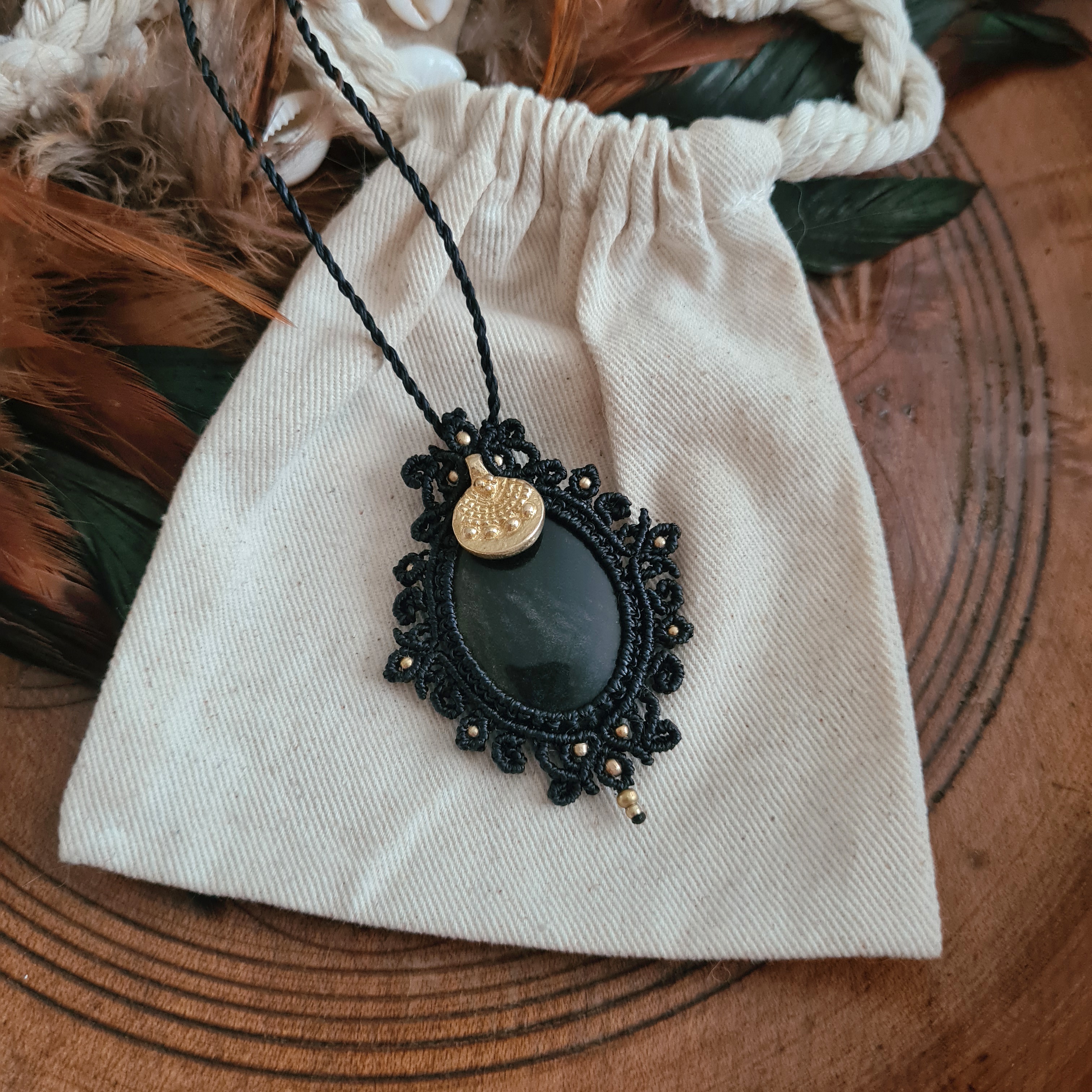 Macramé ketting Obsidiaan