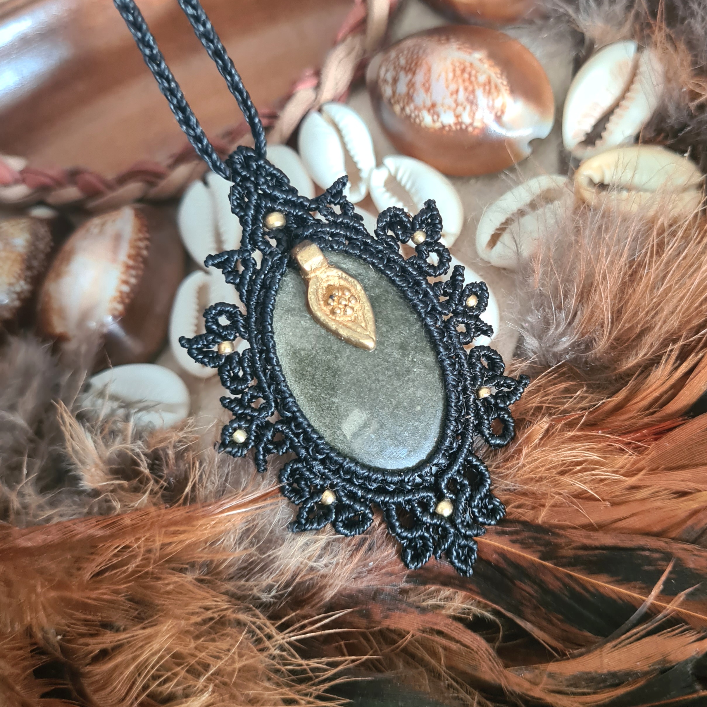 Macramé ketting Obsidiaan Gold
